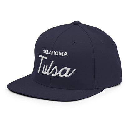 Tulsa Oklahoma II Vintage Sports Script Snapback Hat Navy