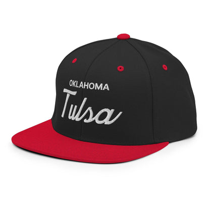 Tulsa Oklahoma II Vintage Sports Script Snapback Hat Black Red