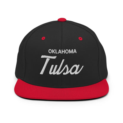 Tulsa Oklahoma II Vintage Sports Script Snapback Hat Black Red