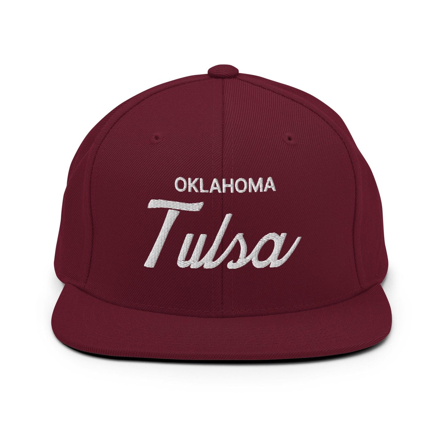 Tulsa Oklahoma II Vintage Sports Script Snapback Hat Maroon