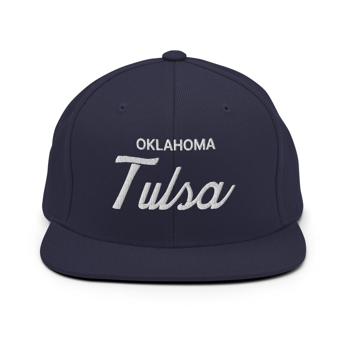 Tulsa Oklahoma II Vintage Sports Script Snapback Hat Navy