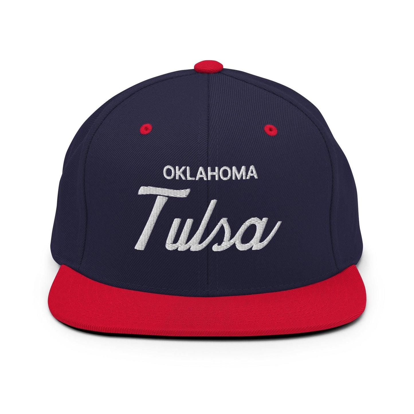 Tulsa Oklahoma II Vintage Sports Script Snapback Hat Navy Red