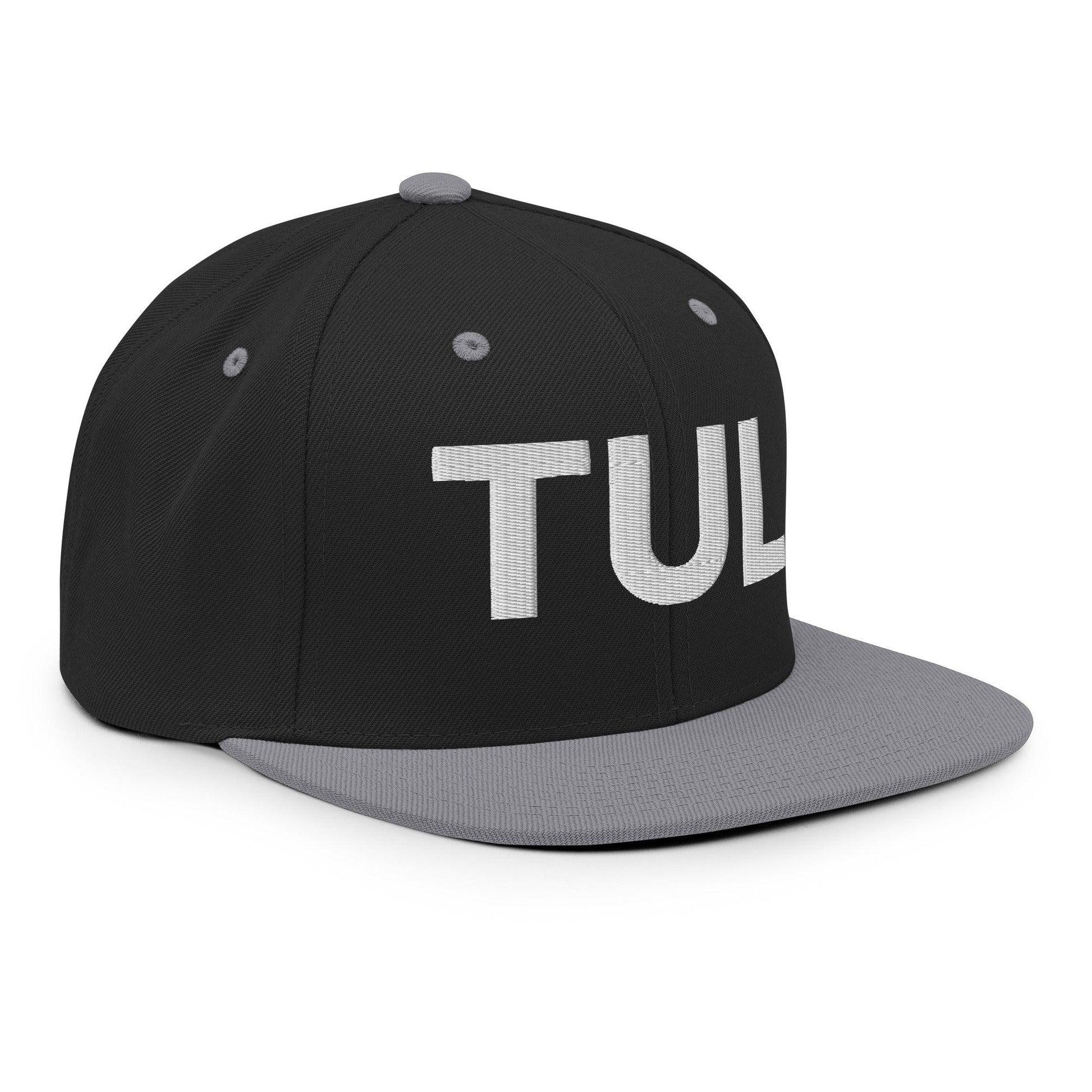 Tulsa TUL Vintage Block Snapback Hat Black Silver