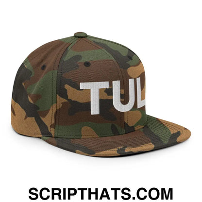 Tulsa TUL Vintage Block Snapback Hat Green Camo