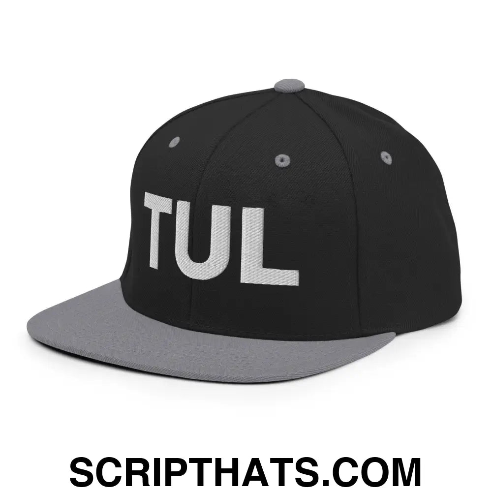 Tulsa TUL Vintage Block Snapback Hat Black Silver