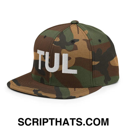 Tulsa TUL Vintage Block Snapback Hat Green Camo