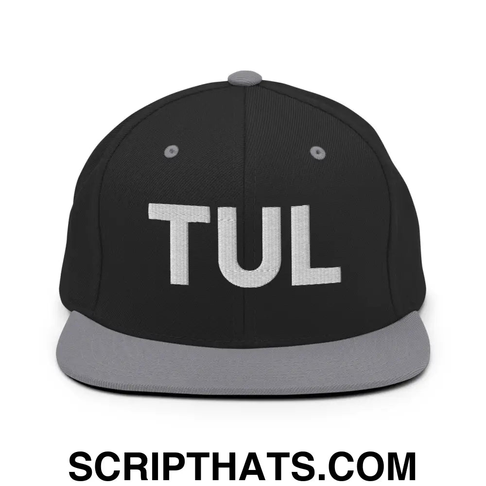 Tulsa TUL Vintage Block Snapback Hat Black Silver