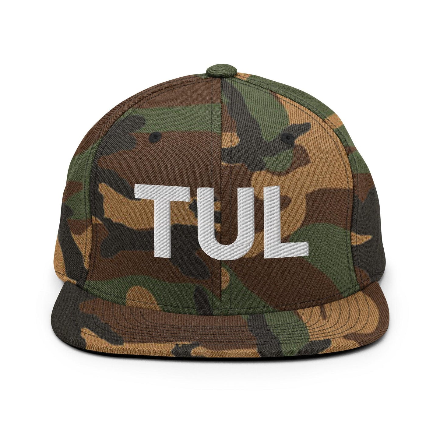 Tulsa TUL Vintage Block Snapback Hat Green Camo
