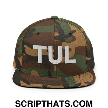 Tulsa TUL Vintage Block Snapback Hat Green Camo