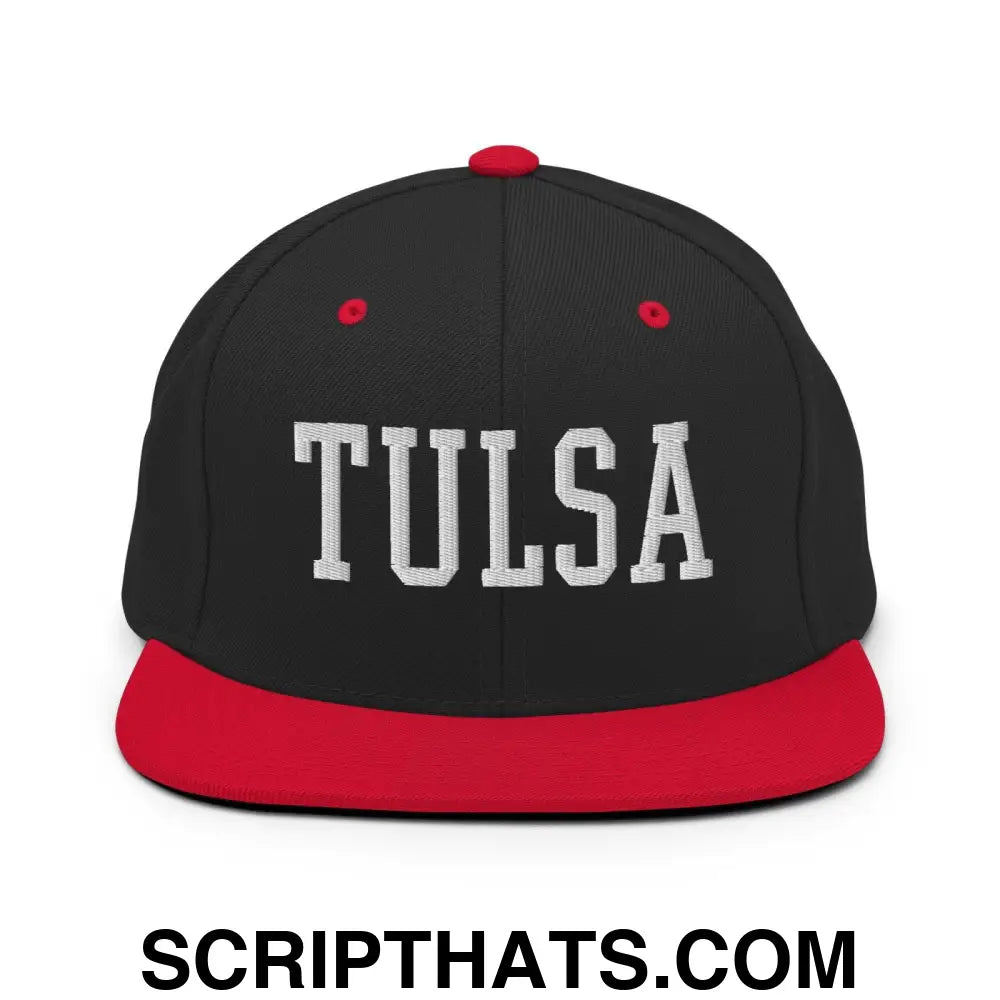 Tulsa Varsity Letterman Block Snapback Hat Black Red