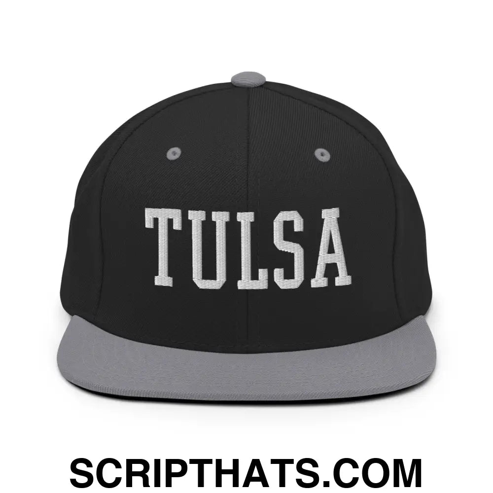 Tulsa Varsity Letterman Block Snapback Hat Black Silver