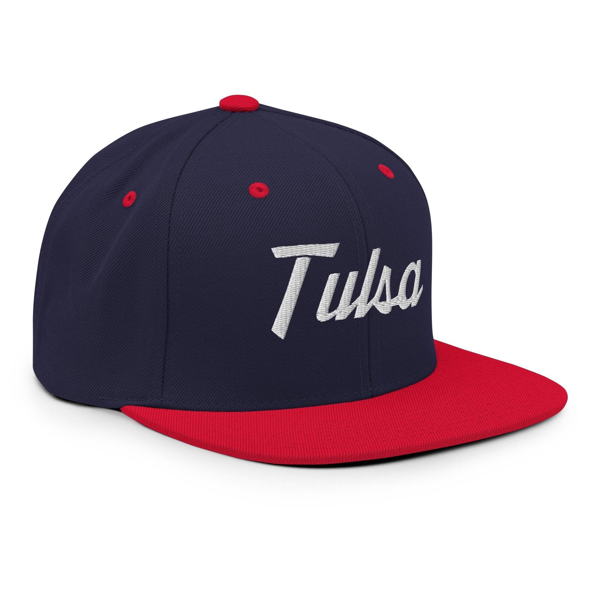Tulsa Vintage Sports Script Snapback Hat Navy Red