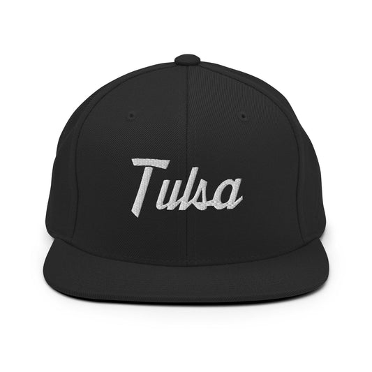 Tulsa Vintage Sports Script Snapback Hat Black