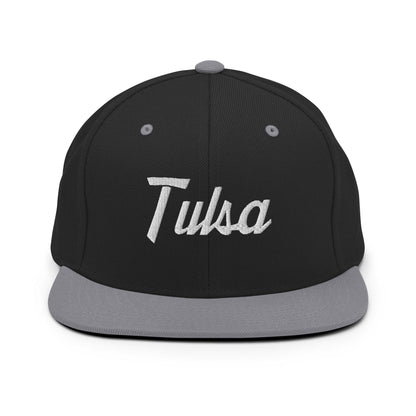 Tulsa Vintage Sports Script Snapback Hat Black Silver