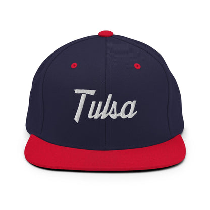 Tulsa Vintage Sports Script Snapback Hat Navy Red