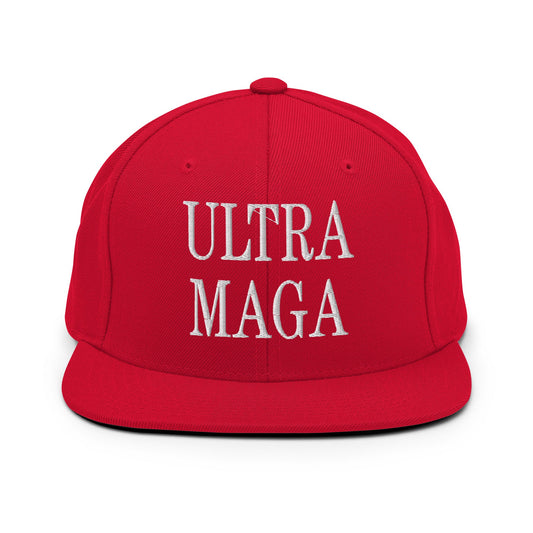 Ultra MAGA Flat Bill Brim Snapback Hat Red