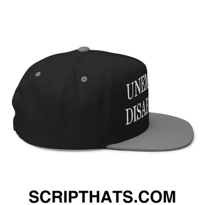 Unemployed Disabled Rat Embroidered 5 Panel Flat Bill Brim Snapback Hat Black Grey