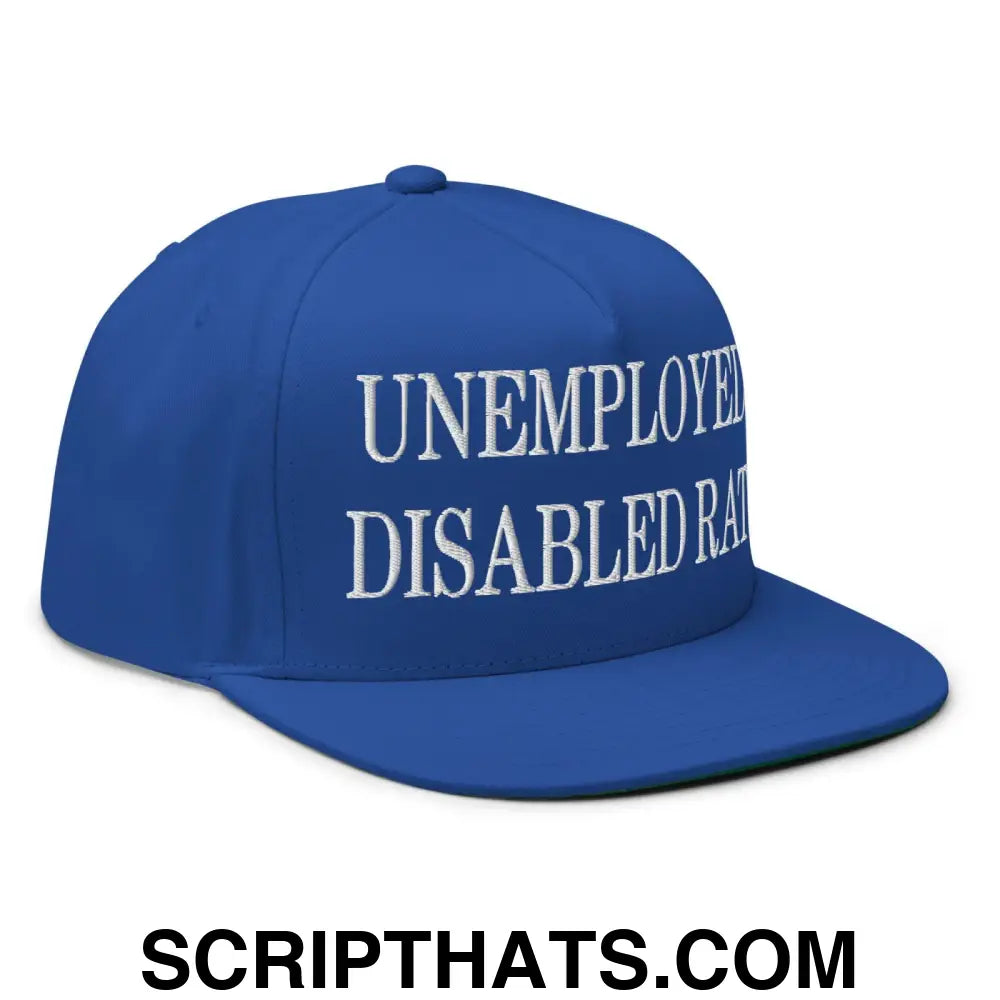 Unemployed Disabled Rat Embroidered 5 Panel Flat Bill Brim Snapback Hat Royal Blue