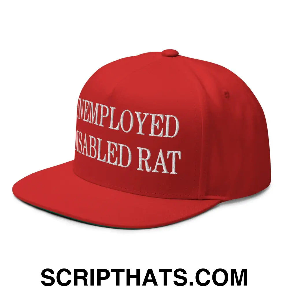 Unemployed Disabled Rat Embroidered 5 Panel Flat Bill Brim Snapback Hat Red