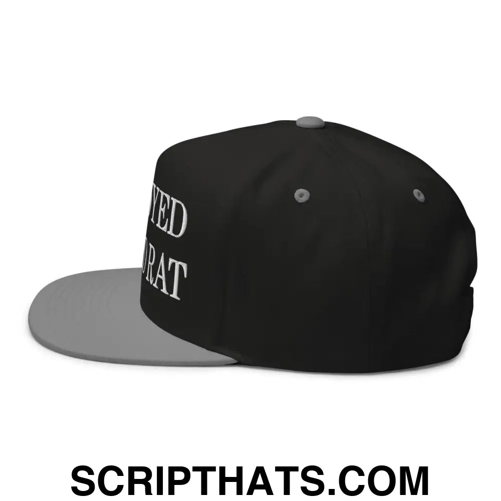 Unemployed Disabled Rat Embroidered 5 Panel Flat Bill Brim Snapback Hat Black Grey