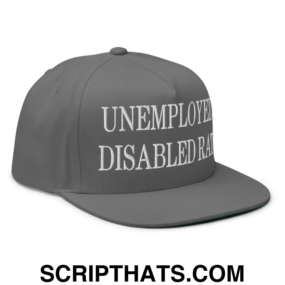 Unemployed Disabled Rat Embroidered 5 Panel Flat Bill Brim Snapback Hat Grey