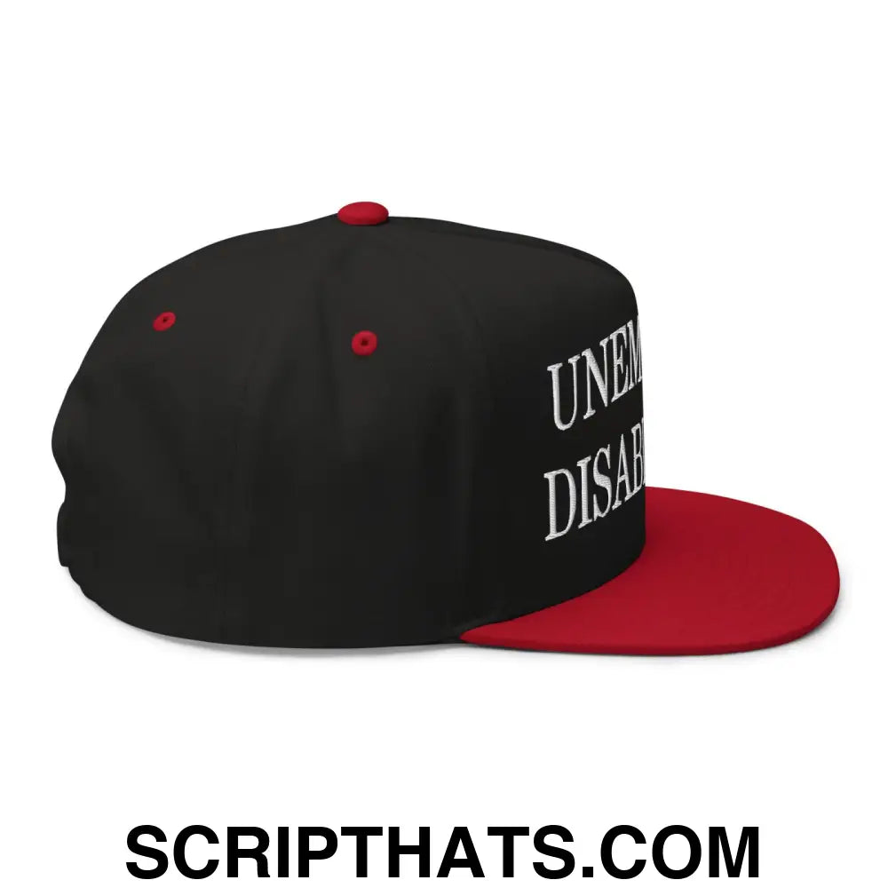 Unemployed Disabled Rat Embroidered 5 Panel Flat Bill Brim Snapback Hat Black Red