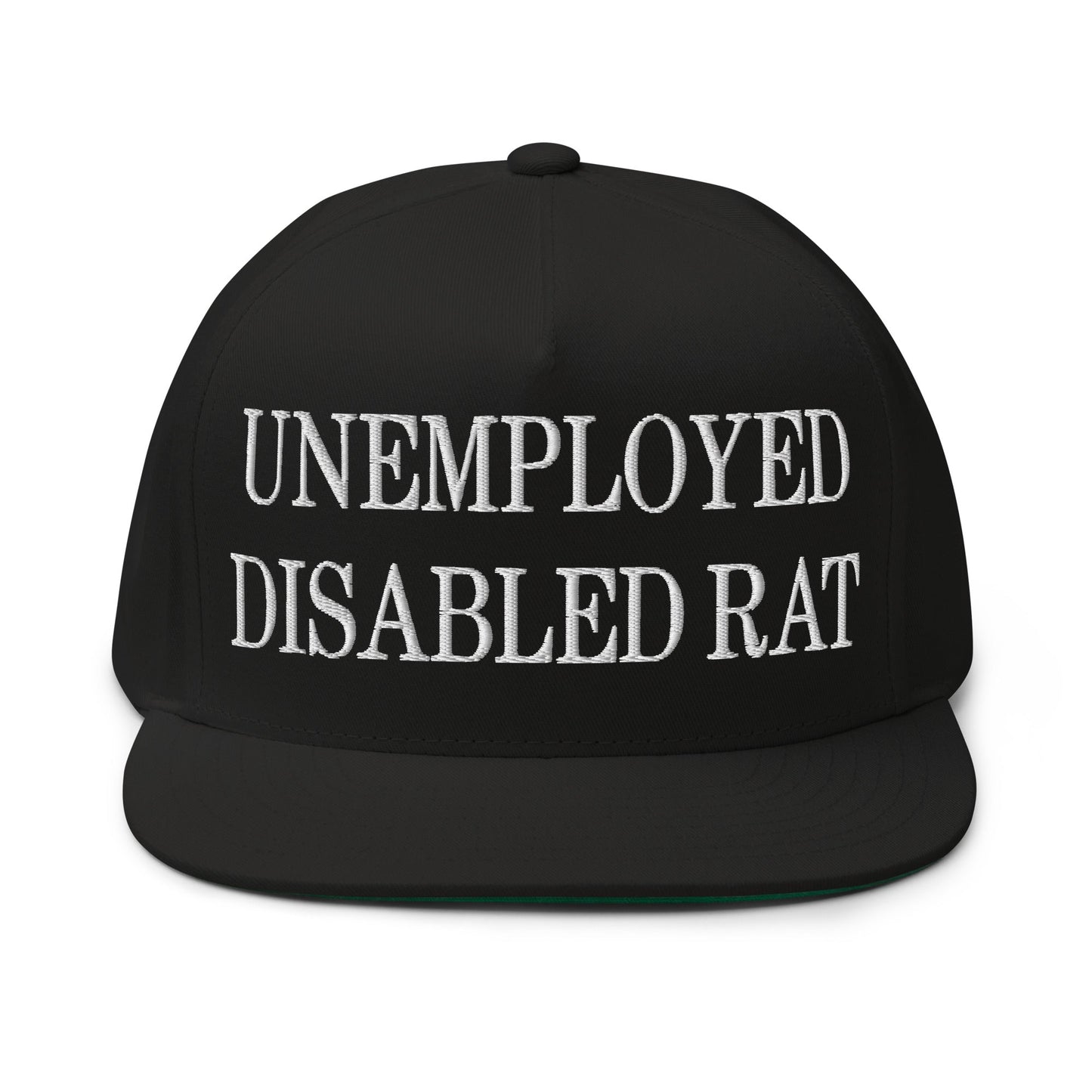 Unemployed Disabled Rat Embroidered 5 Panel Flat Bill Brim Snapback Hat Black