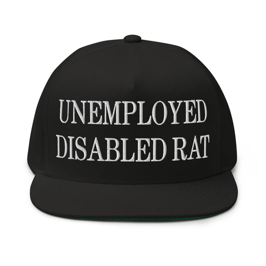 Unemployed Disabled Rat Embroidered 5 Panel Flat Bill Brim Snapback Hat Black