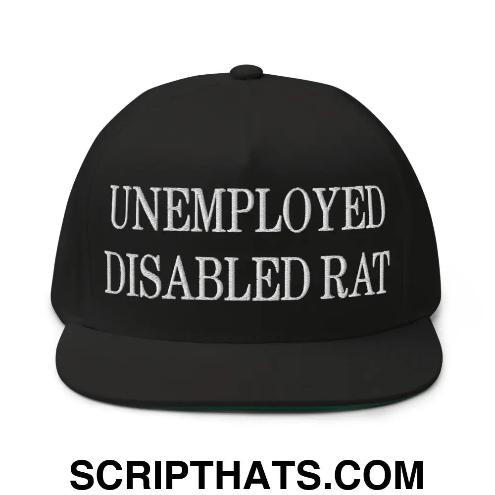 Unemployed Disabled Rat Embroidered 5 Panel Flat Bill Brim Snapback Hat Black