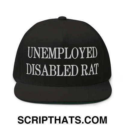 Unemployed Disabled Rat Embroidered 5 Panel Flat Bill Brim Snapback Hat Black