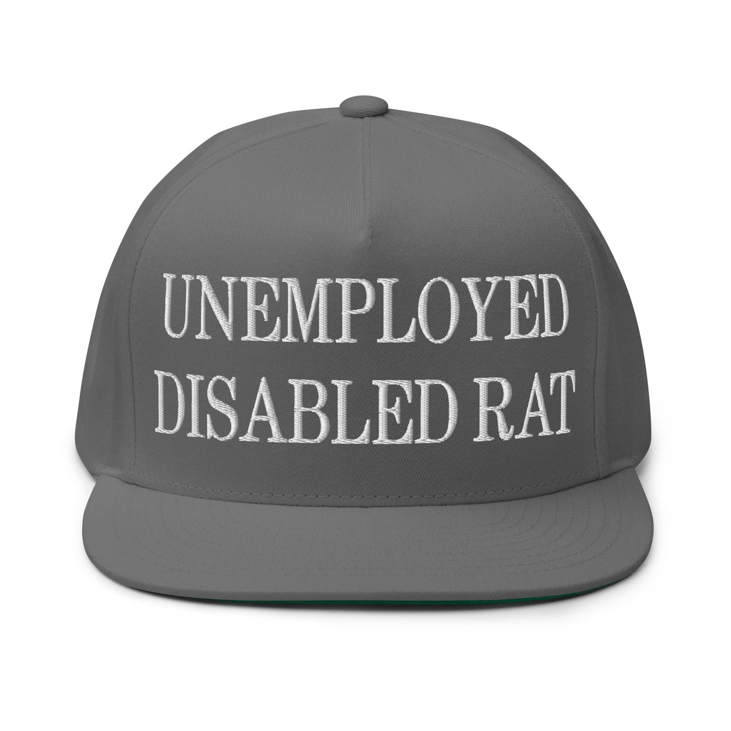 Unemployed Disabled Rat Embroidered 5 Panel Flat Bill Brim Snapback Hat Grey