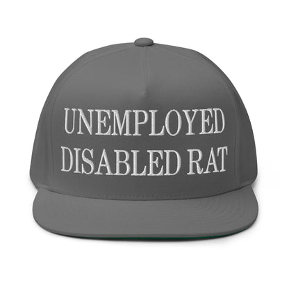 Unemployed Disabled Rat Embroidered 5 Panel Flat Bill Brim Snapback Hat Grey