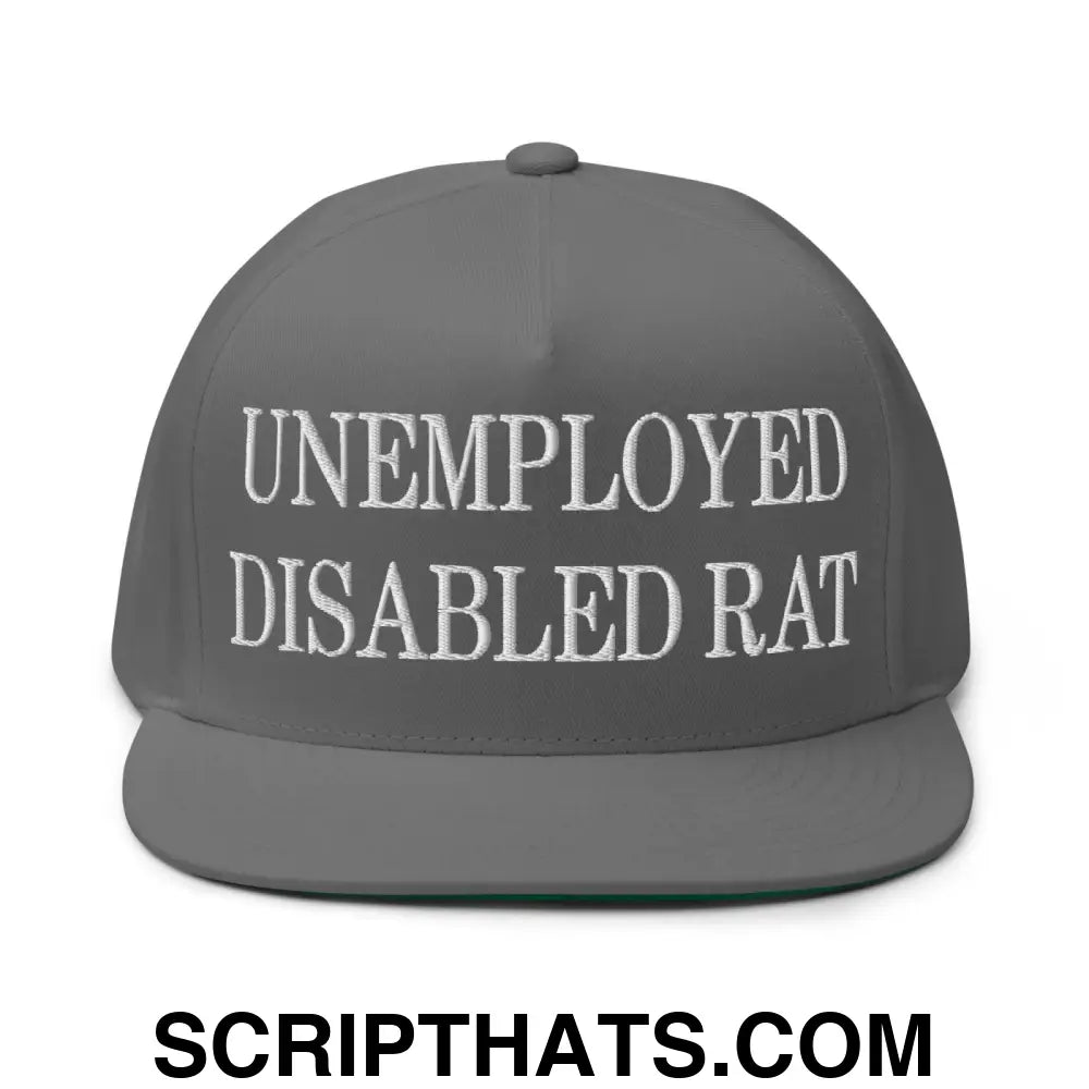 Unemployed Disabled Rat Embroidered 5 Panel Flat Bill Brim Snapback Hat Grey