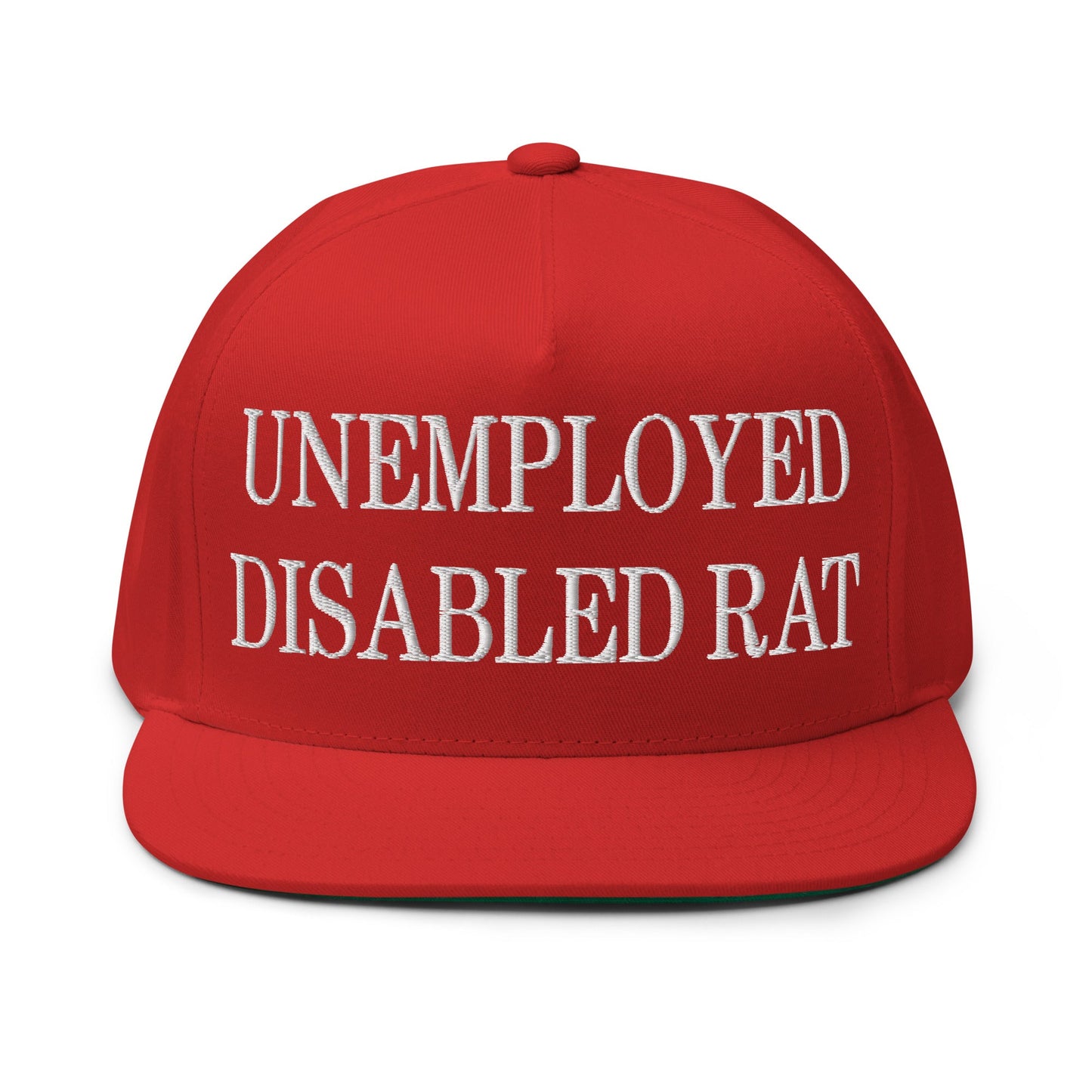 Unemployed Disabled Rat Embroidered 5 Panel Flat Bill Brim Snapback Hat Red