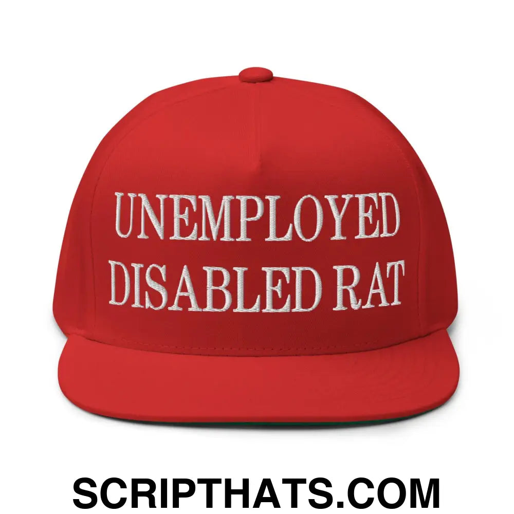 Unemployed Disabled Rat Embroidered 5 Panel Flat Bill Brim Snapback Hat Red