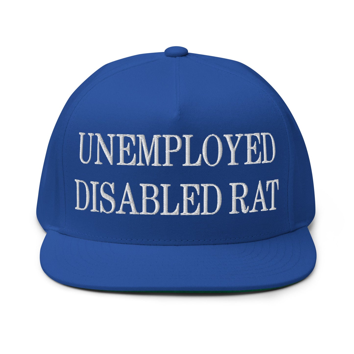 Unemployed Disabled Rat Embroidered 5 Panel Flat Bill Brim Snapback Hat Royal Blue