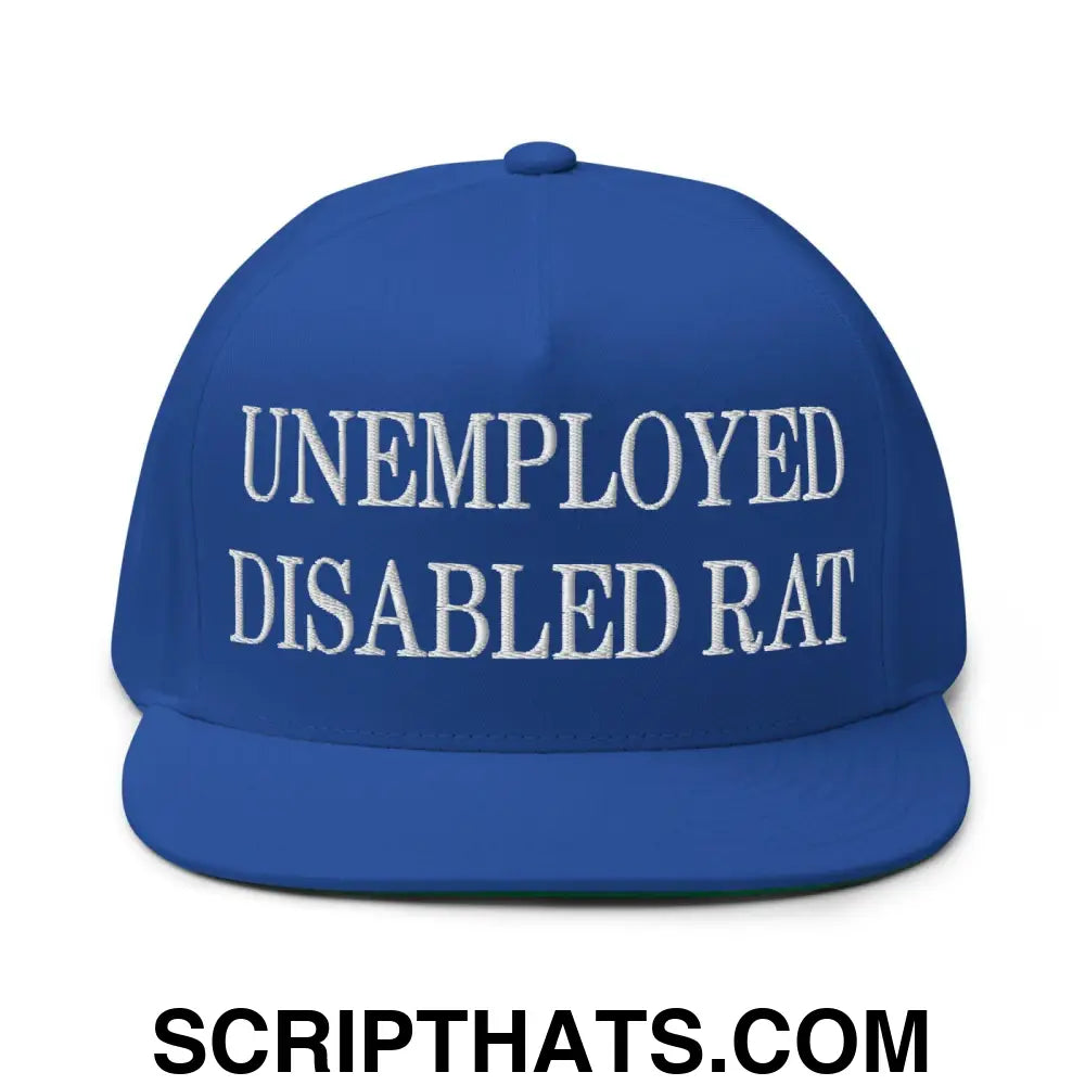 Unemployed Disabled Rat Embroidered 5 Panel Flat Bill Brim Snapback Hat Royal Blue