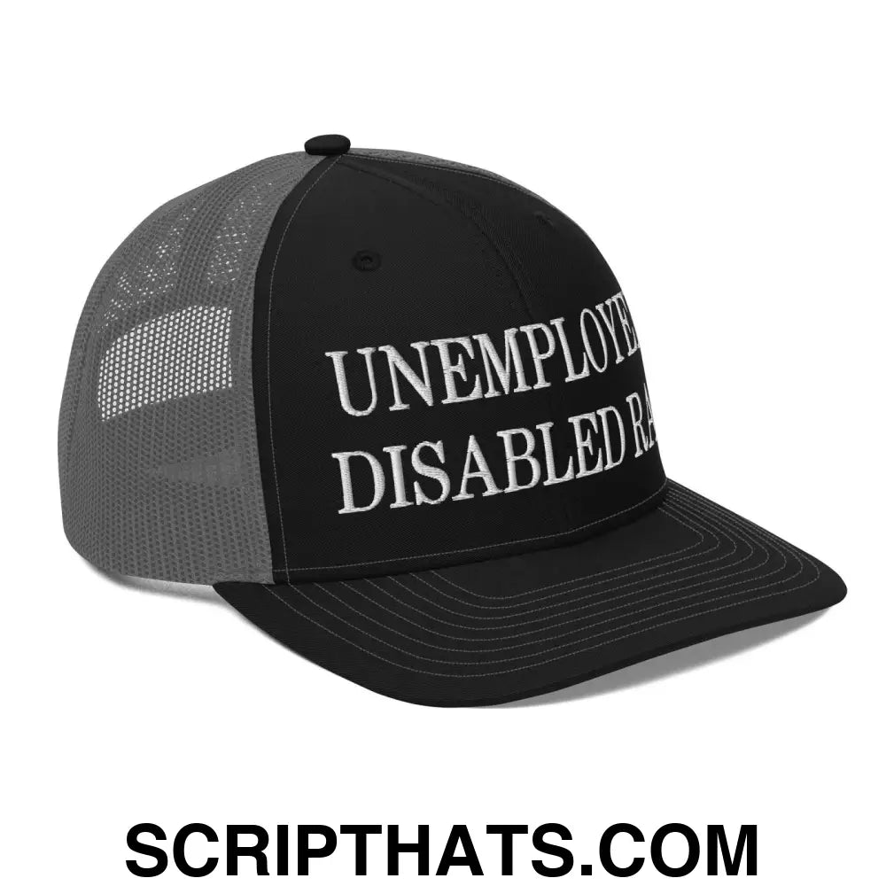 Unemployed Disabled Rat Embroidered Classic Mesh Trucker Hat Black Charcoal