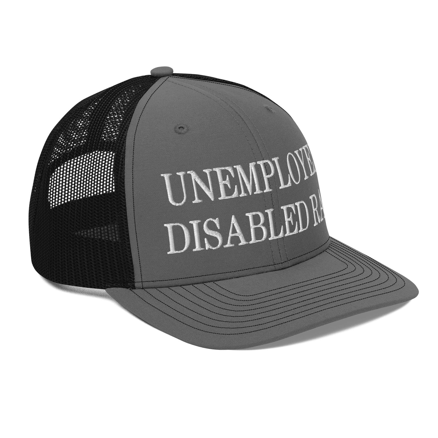 Unemployed Disabled Rat Embroidered Classic Mesh Trucker Hat Charcoal Black