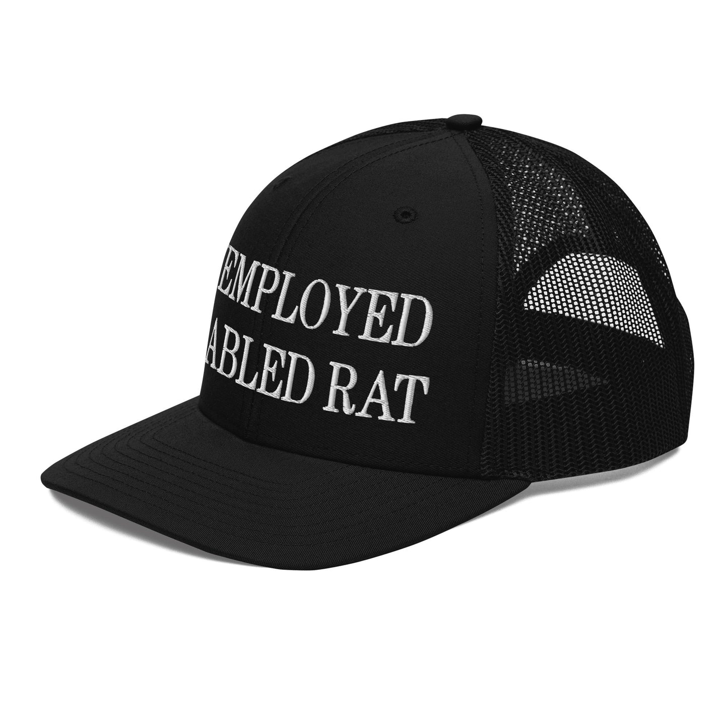 Unemployed Disabled Rat Embroidered Classic Mesh Trucker Hat Black