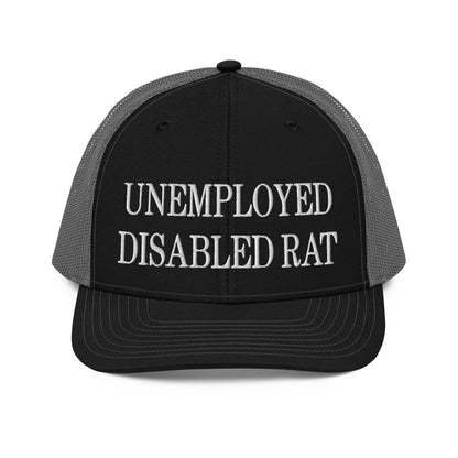 Unemployed Disabled Rat Embroidered Classic Mesh Trucker Hat Black Charcoal