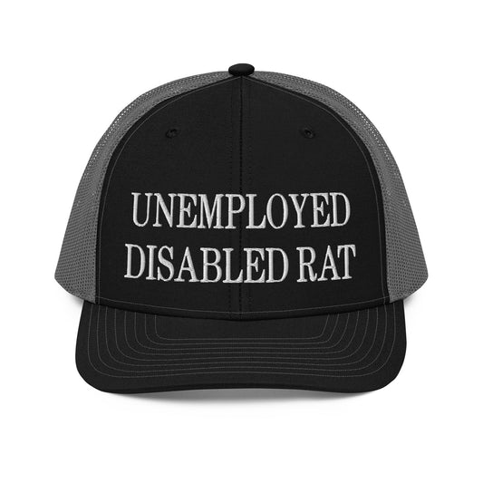 Unemployed Disabled Rat Embroidered Classic Mesh Trucker Hat Black Charcoal