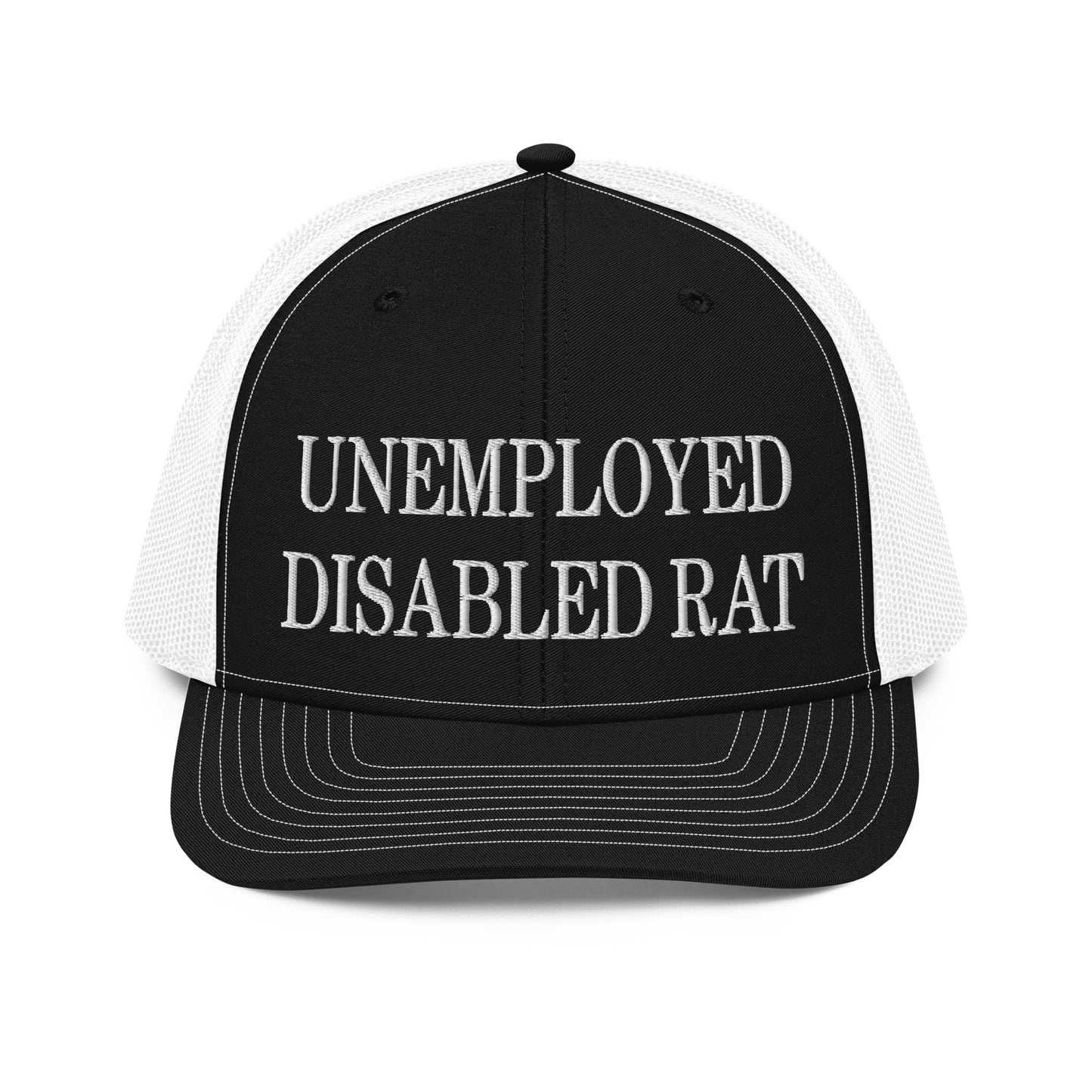 Unemployed Disabled Rat Embroidered Classic Mesh Trucker Hat Black White