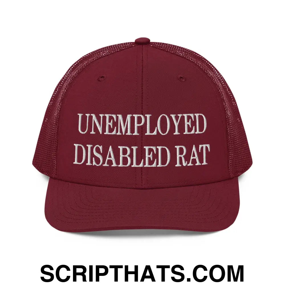 Unemployed Disabled Rat Embroidered Classic Mesh Trucker Hat Cardinal