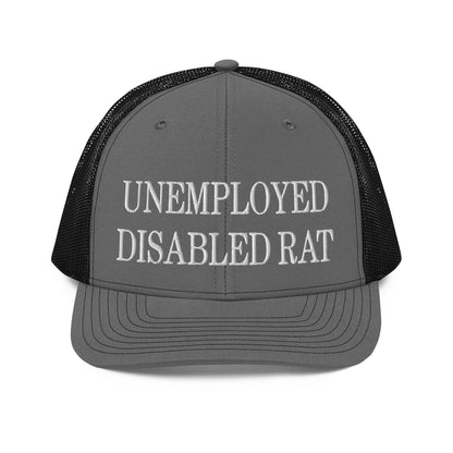 Unemployed Disabled Rat Embroidered Classic Mesh Trucker Hat Charcoal Black