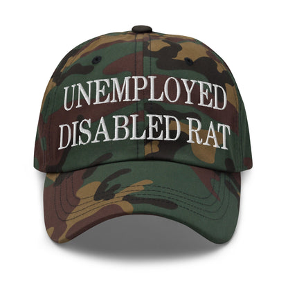 Unemployed Disabled Rat Embroidered Dad Hat Green Camo