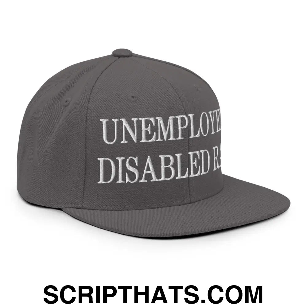 Unemployed Disabled Rat Embroidered Flat Bill Brim Snapback Hat Dark Grey