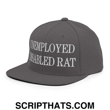 Unemployed Disabled Rat Embroidered Flat Bill Brim Snapback Hat Dark Grey