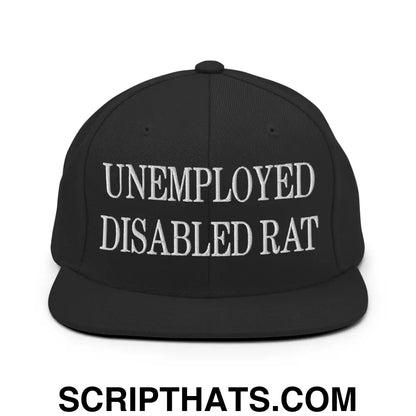 Unemployed Disabled Rat Embroidered Flat Bill Brim Snapback Hat Black