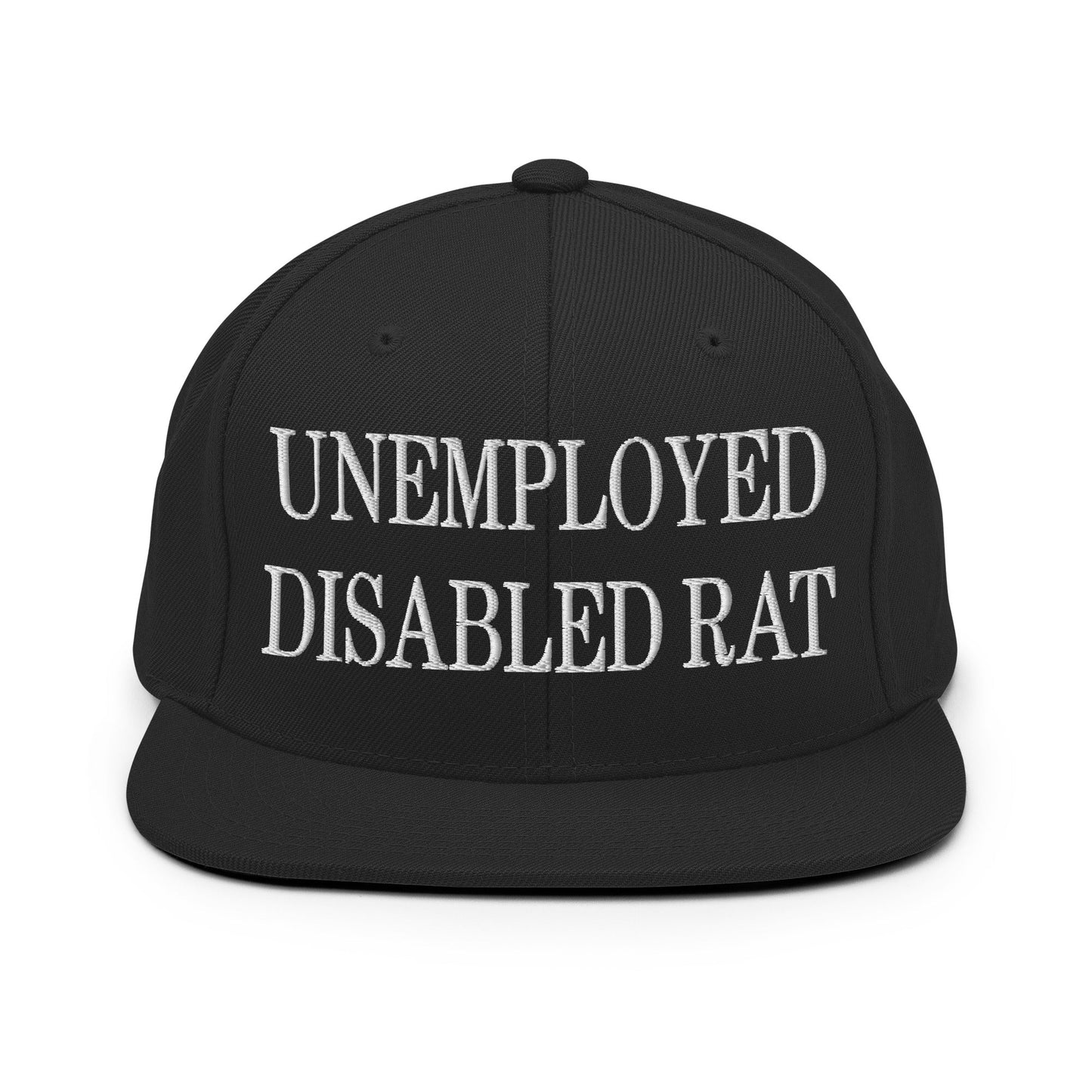 Unemployed Disabled Rat Embroidered Flat Bill Brim Snapback Hat Black